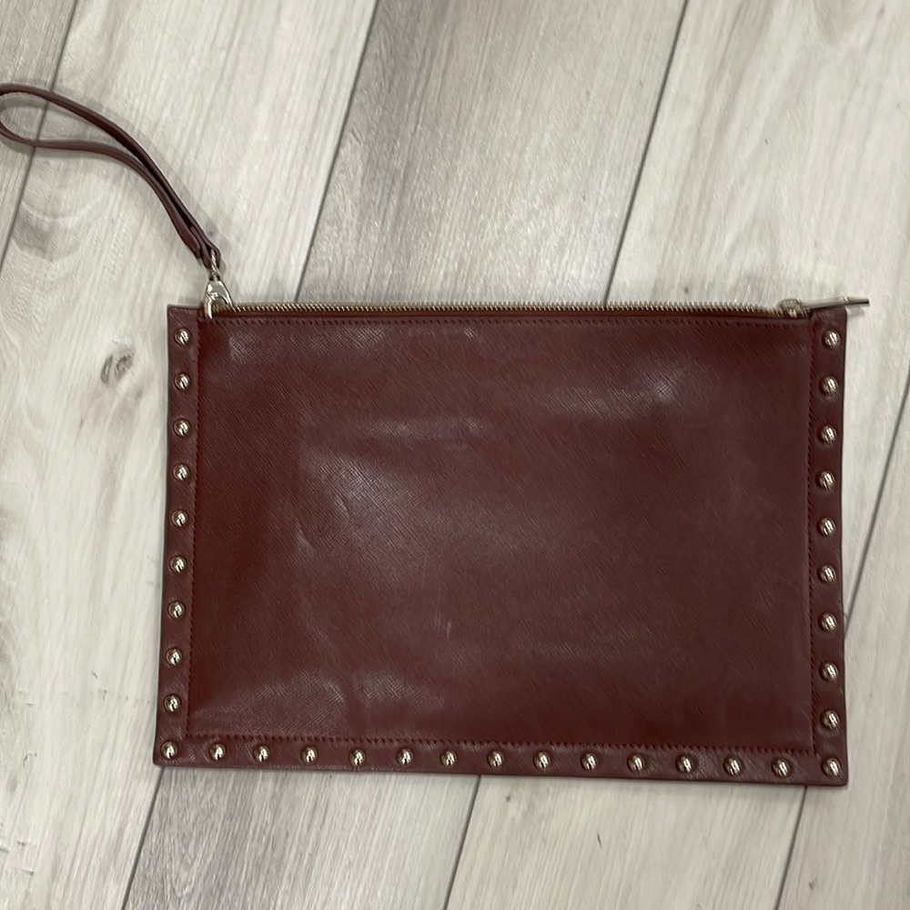 WHBM fun envelope style clutch with removable wrist strap in brown